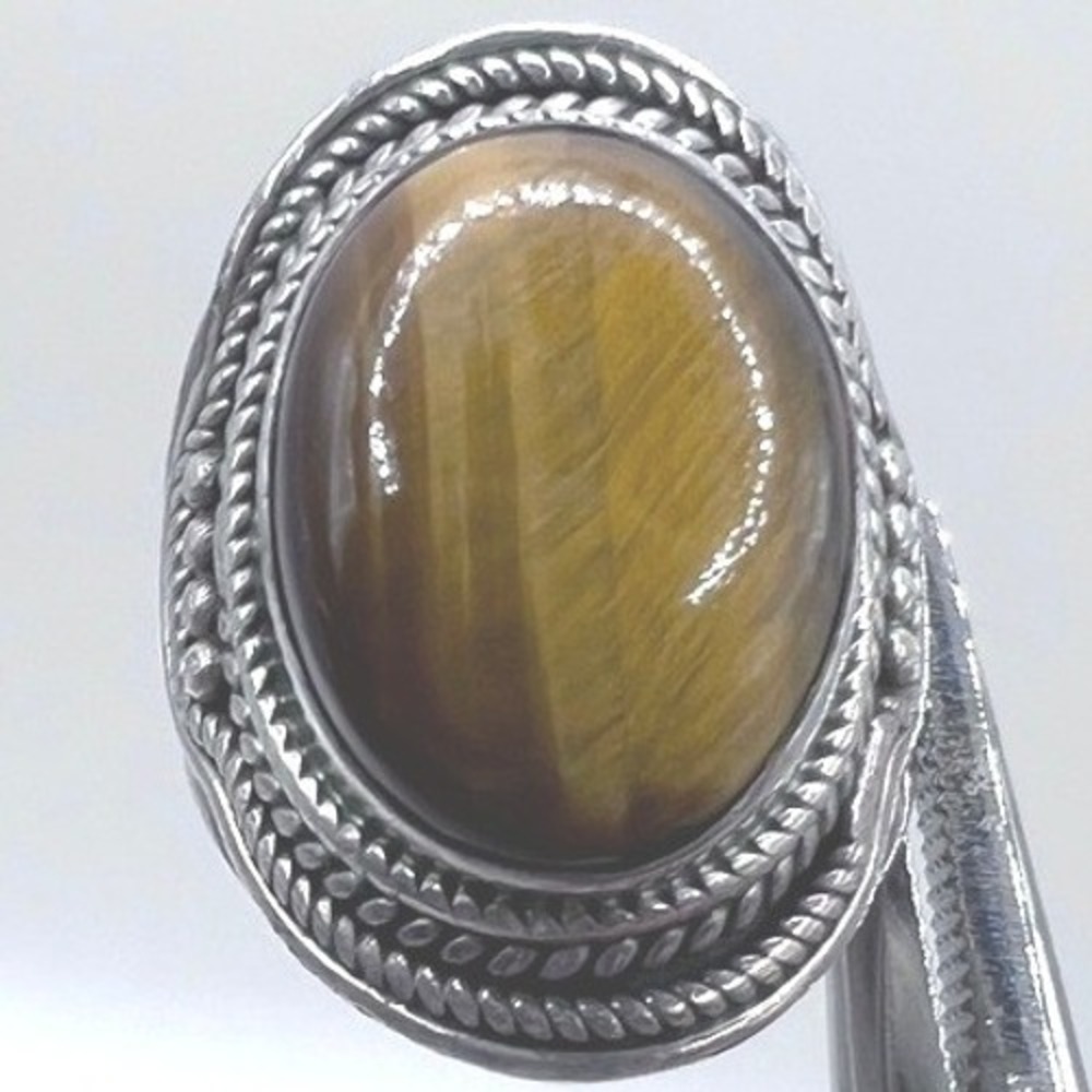 Vtg Sterling Silver 925 Tigers Eye Gemstone Ring Size 7 Unisexโ Artisan Made 10g